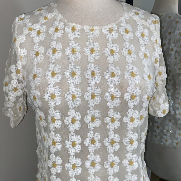 Vintage Alice Moon Daisy Embellished Blouse sequin exposed zipper feminine - Picture 3 of 10